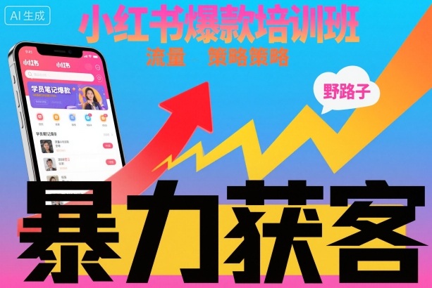 小红书爆款培训班，小红书获客野路子流量打法，暴力持续获客-迟之资源