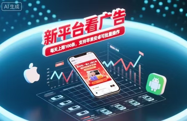 新台看广告，养好机一条5毛到5块，单机日入30到100，支持苹果安卓，可批量操作。-迟之资源