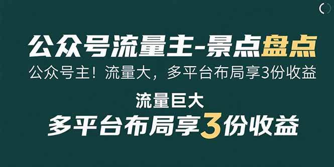 （15553期）公众号流量主-景点盘点 流量巨大 多平台布局享3份收益-迟之资源