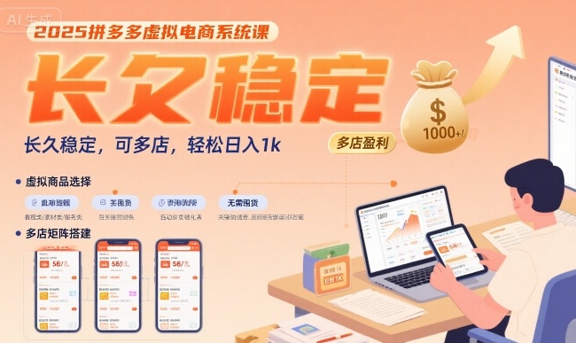 2025拼多多虚拟电商系统课，长久稳定，可多店，轻松日入1k-迟之资源