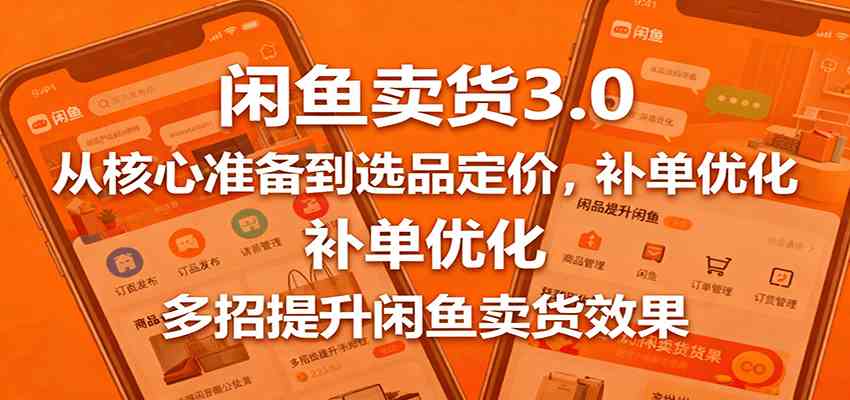 闲鱼卖货3.0，从核心准备到选品定价，补单优化，多招提升闲鱼卖货效果-迟之资源