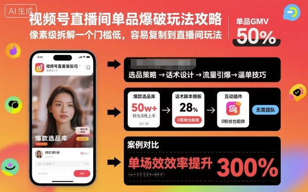 视频号直播间单品爆破玩法攻略,像素级拆解一个门槛低,容易复制到直播间玩法-迟之资源