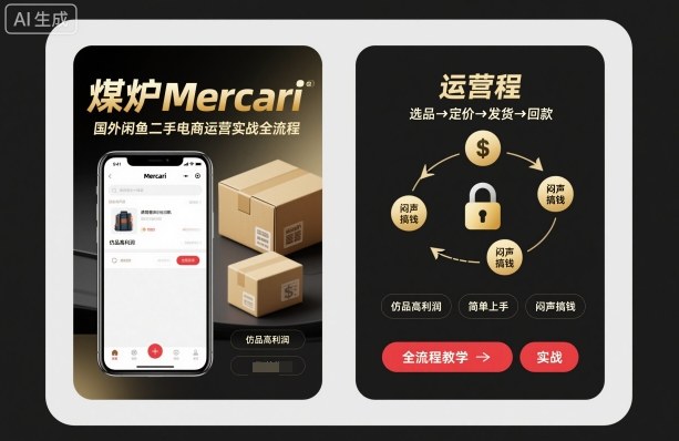 煤炉Mercari国外闲鱼二手电商运营实战全流程，仿品高利润，简单上手，闷声搞钱-迟之资源