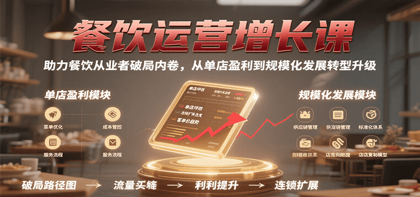 餐饮运营增长课，助力餐饮从业者破局内卷，从单店盈利到规模化发展转型升级-迟之资源