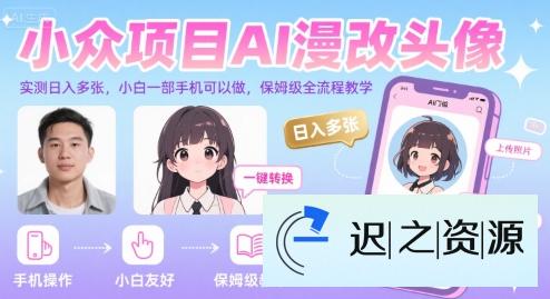 小众项目AI漫改头像，实测日入多张，小白一部手机可以做，保姆级全流程教学-迟之资源