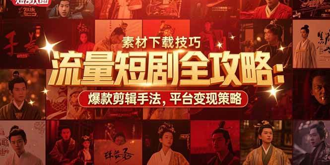 （15431期）流量短剧全攻略：素材下载技巧，爆款剪辑手法，平台变现策略-迟之资源